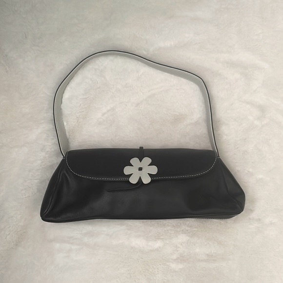Rolfs Bags Rolfs Genuine Black Leather Y2k Vintage Daisy Flower